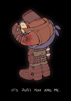 Rule 34 | 1boy, 1girl, adoptive parent and adoptive child, arm sling, arm tattoo, baby, barret wallace, beard, black background, black gloves, boots, brown boots, brown hair, carrying, carrying baby, carrying person, chomchomchomp, closed eyes, dark-skinned male, dark skin, english text, facial hair, father and daughter, final fantasy, final fantasy vii, final fantasy vii: ever crisis, fingerless gloves, full body, gloves, green pants, highres, marlene wallace, pants, pouch, short hair, skull tattoo, tattoo, thigh pouch, very short hair