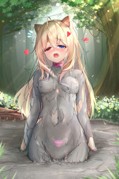 absurdres blue_eyes cat_girl clay highres mud muddy quicksand red_eyes