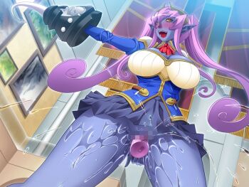 10s 1girl aku_no_onna_kanbu_fullmoon_night anal anal_fingering bare_legs black_sclera blue_skin blush breasts censored cleavage colored_sclera colored_skin demon_girl dildo efa_guranaada ephanatica female_ejaculation female_focus fingering from_below game_cg hook horns indoors large_breasts legs_apart lune_(company) monster_girl object_insertion official_art open_mouth orange_eyes pink_hair pointy_ears purple_hair pussy_juice sex_toy solo standing twintails upskirt vibrator