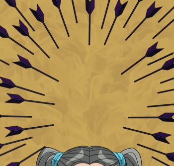 1girl animated animated_gif arrow_(projectile) artist_request black_hair blue_dragon bouncing_breasts bouquet_(blue_dragon) breasts derivative_work female_focus hands_on_own_hips invisible loli looking_at_viewer navel nipples oppai_loli purple_eyes scene_reference screenshot_redraw topless_female twintails