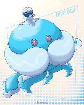 Rule 34 | blue sclera, colored sclera, commentary, dive ball, english commentary, english text, full body, gen 5 pokemon, highres, jellicent, jellicent (male), nintendo, no humans, object on head, poke ball, pokemon, pokemon (creature), pokemon focus, procreate (medium), red eyes, solo, tentacles, twitter username, vtrebla4ever