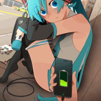 1girl 1other android animated bare_shoulders blue_eyes blue_hair blue_necktie breasts building car cellphone charging_device closed_mouth day detached_sleeves dildo electricity grey_shirt hatsune_miku hitachi_magic_wand holding holding_phone holding_sex_toy khyle. long_hair looking_at_viewer looping_animation motor_vehicle necktie no_shoes object_insertion outdoors panties panty_pull phone pov pov_hands sex_toy shirt sitting skirt small_breasts smartphone solo_focus sparks static striped_clothes striped_panties tagme taxi thighhighs twintails underwear usb_cable very_long_hair vibrator video viewer_holding_phone vocaloid