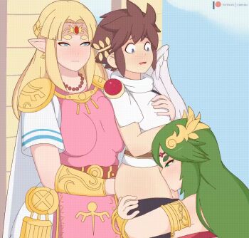 1boy 20s 2girls age_difference anal anal_fingering angel animated animated_gif artist_name blonde_hair blush bouncing_breasts breasts brown_hair clothes_pull crossover erection fellatio femdom ffm_threesome fingering green_hair groping group_sex hetero hug hug_and_suck kid_icarus kid_icarus_uprising kneeling large_breasts leg_grab logo long_hair male_penetrated mature_female multiple_girls nintendo oral outdoors palutena pants pants_pull patreon patreon_logo penis pit_(kid_icarus) princess princess_zelda prostate_milking shorts shorts_pull shota size_difference starpeace super_smash_bros. the_legend_of_zelda the_legend_of_zelda:_a_link_between_worlds threesome