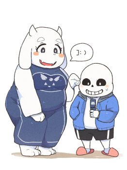 1boy 1girl artist_request black_eyes furry goat highres open_mouth sans_(undertale) skeleton toriel undertale utdr_(toby_fox)