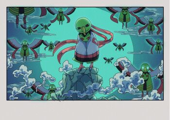 animal_focus beak bird cloud flying full_moon gen_2_pokemon glowing glowing_eyes highres moon nintendo no_humans onamuzi_illust pokemon pokemon_(creature) pokemon_focus sky talons wings xatu