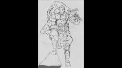 1boy animated concept_art hara_kazuhiro_(style) highres log_horizon monochrome original pencil sicklebx sketch swordsman tagme video