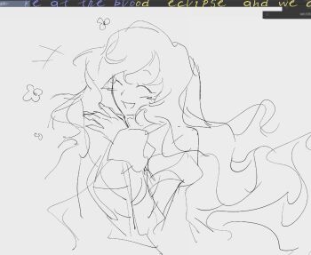 1girl black_outline closed_eyes commentary_request cropped_torso cuffs fialentul grey_background greyscale hijiri_byakuren long_hair long_sleeves looking_to_the_side monochrome outline sketch touhou user_interface very_long_hair