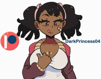 00s 1girl animated animated_gif artist_name ayukawa_miyuki bandaid bandaid_on_face basquash! black_hair bouncing_breasts breasts breasts_out brown_sclera chest_sarashi cleavage closed_mouth clothes_pull collarbone colored_sclera dark-skinned_female dark_skin darkprincess04 dreadlocks female_focus hair_ornament hair_tie heart jacket large_breasts licking_lips long_sleeves naughty_face open_clothes open_jacket patreon_logo pink_jacket purple_eyes purple_jacket sarashi shiny_skin shirt shirt_pull short_hair short_twintails simple_background solo taut_clothes taut_shirt tongue tongue_out twintails underboob unzipped upper_body very_dark_skin white_background white_shirt zipper