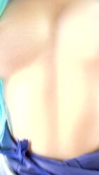 1girl animated aqua_(konosuba) aqua_(konosuba)_(cosplay) ass ass_shake blowing_kiss blue_hair breasts cosplay dancing female_focus indoors kiss kono_subarashii_sekai_ni_shukufuku_wo! long_hair medium_breasts nipple_piercing nipples nose_piercing nose_ring photo_(medium) piercing real_life skirt solo sound tagme tattoo thighhighs thighs topless_female twerk_kitty video white_thighhighs