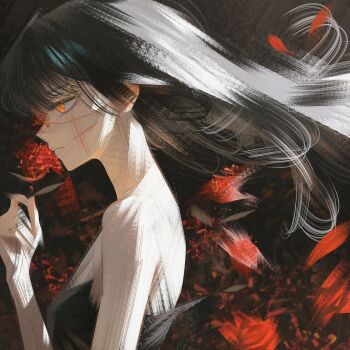 absurdres black_hair chainsaw_man character_profile dress highres nyte_tyde profile_picture scar scar_on_face sundress yoru_(chainsaw_man)