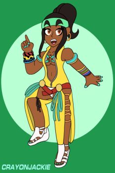 1girl brown_eyes brown_hair dark-skinned_female dark_skin earrings female_focus hairband jewelry long_hair ring smile smiley_face the_king_of_fighters zarina