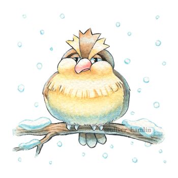 artist_name beak bird branch fat gen_1_pokemon nintendo no_humans oliver_hamlin painting_(medium) pidgey pokemon pokemon_(creature) snowing solo traditional_media watercolor_(medium) white_background