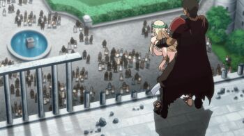 1boy 1girl animated animated_gif blonde_hair breasts celestine_lucullus elf green_eyes huge_breasts kuroinu_~kedakaki_seijo_wa_hakudaku_ni_somaru~ long_hair pale_skin pointy_ears public_indecency sex sex_from_behind vult_(kuroinu)