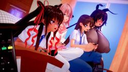 2boys 2girls 3d androgynous animated ass_shake astolfo_(fate) astolfo_(sailor_paladin)_(fate) bodysuit braid breasts brown_hair casual censored closed_mouth crossover cum cum_in_mouth double_penetration ejaculation fate_(series) fellatio female_pervert hair_ornament hetero highres huge_breasts irrumatio leotard long_hair looking_at_another mizuki_shiranui mizuki_yukikaze moaning mother_and_daughter multiple_boys multiple_girls oral orgasm pervert pink_hair playing_games puffy_nipples purple_eyes sex shirt single_braid sitting sound sweat tagme taimanin_(series) taimanin_rpgx taimanin_yukikaze trap uehara_shikanosuke vaginal very_long_hair video wasabi_udon03 white_shirt wide_hips