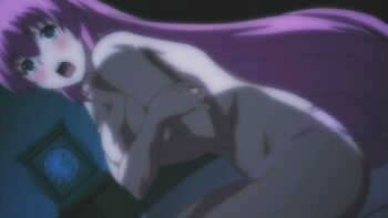 10s 1girl animated animated_gif bed blush breasts cleavage clock covering_privates covering_breasts dark green_eyes hagure_yuusha_no_estetica imminent_rape large_breasts long_hair open_mouth ousawa_miu panties pink_hair pink_panties scared trembling underwear