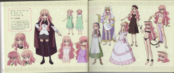 absurdres aged_down blouse character_profile reference_sheet color_halftone crease highres huge_filesize louise_francoise_le_blanc_de_la_valliere non-web_source official_art scan scan_artifacts shirt thighhighs webp-to-jpg_conversion white_shirt zero_no_tsukaima