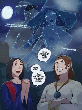 2boys 2girls absurdres alternate_breast_size_(larger) annoyed bloody_wolf_(elden_ring) blue_skin breasts clenched_teeth colored_skin cracked_skin diforland doll_joints elden_ring english_text hat highres joints large_breasts long_hair multiple_boys multiple_girls nude public_indecency ranni_the_witch see-through_body sex tarnished_(elden_ring) teeth witch_hat