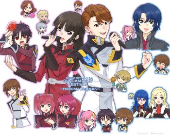 Rule 34 | agnes giebenrath, ahoge, athrun zala, black hair, blonde hair, blue eyes, blue hair, blush, breasts, brown hair, cagalli yula athha, compass uniform, couple, dark-skinned male, dark skin, dearka elsman, green eyes, gundam, gundam seed, gundam seed freedom, hair ornament, haro, highres, holding, ingrid tradoll, jacket, kira yamato, lacus clyne, long hair, long sleeves, looking at viewer, lunamaria hawke, microphone, miguel aiman, military, military uniform, multiple boys, multiple girls, murrue ramius, music, necktie, nishikawa takanori, open mouth, orphee lam tao, pink hair, purple eyes, purple hair, real life, red eyes, red hair, rikovui, shiho hahnenfuss, shinn asuka, shirt, short hair, simple background, singing, smile, t.m.revolution, thighhighs, voice actor connection, white hair, yellow eyes, yzak joule, zaft uniform