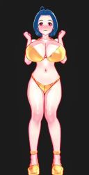 1girl 20s 3d ahoge animated bandai bikini black_background blush bouncing bouncing_breasts breasts cleavage dancing female_focus full_body harimau_mmd2 high_heels huge_breasts idolmaster idolmaster_(classic) light_smile looping_animation mikumikudance_(medium) miura_azusa namco navel platform_footwear platform_heels platform_shoes short_hair simple_background solo staring swimsuit video yellow_bikini yellow_footwear