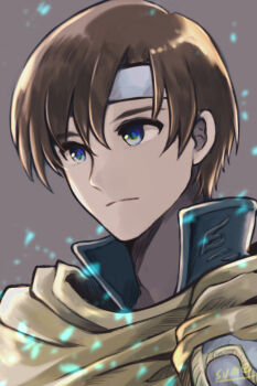 Rule 34 | 1boy, artist name, blue eyes, brown hair, cape, headband, runan (tear ring saga), solo, sparkle, sumeragi (black rose), tear ring saga, tear ring saga: yutona eiyuu senki