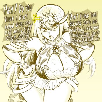 1girl angry breasts cleavage large_breasts mythra_(xenoblade) sawplanik solo xenoblade_chronicles_(series) xenoblade_chronicles_2