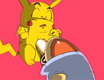 black_eyes blush_stickers bright_pupils bug cosmo_(465lilia) dragon_ball dragonball_z expressionless gen_1_pokemon gen_7_pokemon grubbin injury kuririn meme nintendo no_humans parody pikachu pokemon pokemon_(creature) red_background simple_background surprised sweat tail what white_pupils