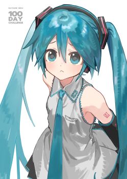 Rule 34 | 1girl, :<, absurdres, arm tattoo, black skirt, blue eyes, blue hair, city (nnnnnnn 100), hatsune miku, highres, long hair, looking at viewer, necktie, simple background, skirt, solo, tattoo, twintails, vocaloid, white background