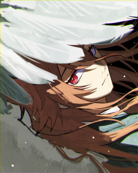 1boy angel_devil_(chainsaw_man) chainsaw_man closed_mouth hair_between_eyes highres kawausotrpg long_hair looking_at_viewer male_focus orange_hair red_eyes solo white_wings wings