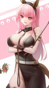2026 2girls absurdres anger_vein animal_ear_hairband animal_ears armlet arms_under_breasts belt black_dress black_nails breasts chinese_zodiac commentary cowboy_shot dress english_commentary fake_animal_ears gold_armlet hairband happy_new_year highres hololive hololive_english horse_ears horse_mask horse_tail jewelry large_breasts leash long_hair mask mori_calliope mori_calliope_(1st_costume) multiple_girls new_year pink_eyes pink_hair riding_crop side_slit solo_focus somebody_(leiking00) tail takanashi_kiara takanashi_kiara_(1st_costume) thighhighs thumbs_up v-shaped_eyebrows very_long_hair virtual_youtuber wavy_mouth year_of_the_horse