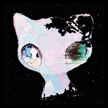 blue_eyes colored_skin commentary_request corruption gen_1_pokemon glitch heterochromia highres legendary_pokemon mew_(pokemon) mythical_pokemon nintendo no_humans pink_skin pokemon pokemon_(creature) pokemon_focus sky space star_(sky) starry_sky suu_(225_zz5)