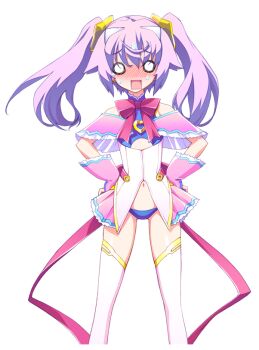 1girl back_ribbon bandeau bare_shoulders blank_eyes blue_bandeau blue_panties blush chaos;head chaos;head_love_chu_chu! chest_ribbon clothing_cutout earrings embarrassed erin-fray_orgel fingerless_gloves flat_chest frown game_cg gloves gold_trim hair_ornament halterneck hands_on_own_hips horns jewelry long_hair looking_at_viewer magical_girl matsuo_yukihiro narrowed_eyes navel nervous_sweating non-web_source off_shoulder official_art open_mouth panties petticoat purple_eyes purple_hair red_ribbon ribbon science_adventure solo sprite star_(symbol) star_hair_ornament sweat thighhighs thighs transparent_background triangle_mouth twintails underboob_cutout underwear weapon white_horns white_thighhighs zettai_ryouiki