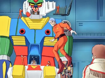 Rule 34 | 6+boys, amuro ray, brown hair, commentary request, cosplay, fineitogel, furuya tooru, gundam, koutetsu jeeg, mature male, mecha, mobile suit, mobile suit gundam, multiple boys, retro artstyle, robot, rx-78-2 gundam, science fiction, shiba hiroshi, shiba hiroshi (cosplay), short hair, super robot, v-fin, voice actor connection, yellow eyes