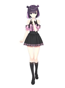 Rule 34 | 1girl, bare shoulders, black shoes, black skirt, black socks, brown hair, closed mouth, full body, green eyes, jirai kei, kneehighs, kobuichi, limelight lemonade jam, looking at viewer, medium hair, multicolored hair, nabari anju, official art, purple hair, shoes, skirt, smile, socks, solo, streaked hair, tachi-e, transparent background, two-tone hair, yuzusoft