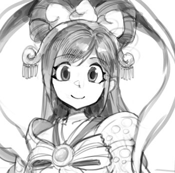 hair_bun hair_ornament headdress highres japanese_clothes kimono long_hair looking_at_viewer nintendo oichi_(pokemon_conquest) oichi_(sengoku_musou) pokemon pokemon_conquest saiykik sketch smile