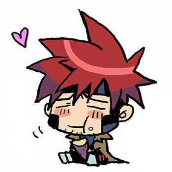 10s bantrain blush chibi closed_eyes coat food gambit lowres male_focus marvel simple_background togatsuko trench_coat x-men