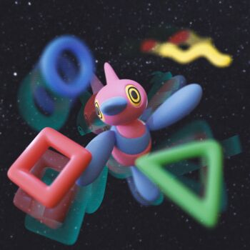 3d circle commentary full_body gen_4_pokemon highres nintendo no_humans pokemon pokemon_(creature) porygon-z solo square star_(sky) triangle vxcl