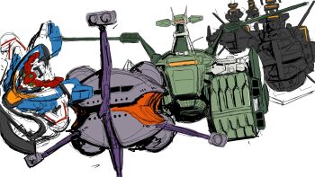 Rule 34 | absurdres, commentary request, elmeth, gquuuuuux, gundam, gundam gquuuuuux, highres, mecha, mecha focus, mobile armor, mobile suit, no humans, robot, rx782 2202, salamis class, sketch, sodon (gquuuuuux), spacecraft, vehicle focus, white background, window