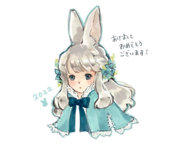 Rule 34 | 1girl, 2022, animal ears, blue bow, blue bowtie, blue capelet, blue eyes, blue flower, bow, bowtie, capelet, commentary request, expressionless, flower, gobaku no hito, grey hair, hair flower, hair ornament, lace-trimmed capelet, lace trim, long hair, looking at viewer, open mouth, rabbit ears, rabbit girl, ragnarok masters, ragnarok online, simple background, translation request, upper body, white background