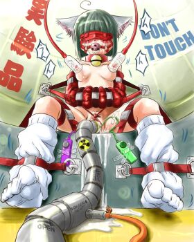 1girl ahoge animal_ears armbinder artificial_insemination autoinsemination ball_gag bdsm bell blindfold bondage bound breast_pump breast_sucking breasts cat_ears clitoris clitoris_bondage clitoris_torture collar drooling english_text engrish_text feet female_focus forced gag gagged green_hair highres jackhejc lactation machine milking_machine neck_bell nipples pipelining pump pussy pussy_juice radiation_symbol radioactive ranguage rape restrained saliva sex_machine sex_toy sitting slave socks solo strapped_down tears text_focus torment torture translation_request trembling uncensored vaginal vibrator