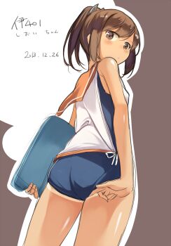 Rule 34 | 1girl, adjusting clothes, artist request, ass, expressionless, garnet, i-401 (kancolle), kantai collection, swimsuit, tagme, tan, tanline