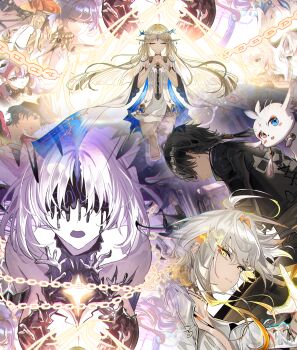 2boys 6+girls abby_(wuthering_waves) absurdres augusta_(wuthering_waves) bare_shoulders black_hair black_jacket blonde_hair brant_(wuthering_waves) breasts carlotta_(wuthering_waves) cartethyia_(wuthering_waves) closed_mouth commentary commentary_request covered_eyes crown_of_thorns earrings english_commentary fairy_leviathan_(mega_man) galbrena_(wuthering_waves) hair_between_eyes highres horns huge_breasts iuno_(wuthering_waves) jacket jewelry long_hair male_rover_(wuthering_waves) mixed-language_commentary multiple_boys multiple_earrings multiple_girls open_mouth own_hands_clasped own_hands_together pointy_ears purple_horns roccia_(wuthering_waves) rover_(wuthering_waves) sidelocks single_horn soare_lucien tabard tacet_mark_(wuthering_waves) white_hair white_tabard wuthering_waves yellow_eyes zani_(wuthering_waves)