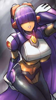 1girl android breasts dark-skinned_female dark_skin highres large_breasts layer_(mega_man) mega_man_(series) mega_man_x_(series) minster_(dooke) purple_hair robot underboob wide_hips