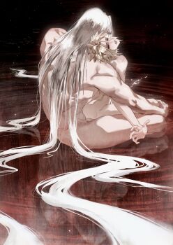 2boys anal blonde_hair closed_eyes cloud_strife completely_nude final_fantasy final_fantasy_vii full_body grey_hair hair_between_eyes highres implied_sex jianjiananan long_hair multiple_boys muscular muscular_male nude parted_lips sephiroth short_hair sitting sitting_on_lap sitting_on_person spiked_hair very_long_hair yaoi