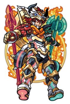 Rule 34 | 1boy, apollo (shinrabanshou), armor, armored boots, axe, black armor, black horns, black pants, boots, closed mouth, energy ring, fire, floating, floating object, floating weapon, gauntlets, gold armor, gold trim, green armor, green trim, harakawa mitsuhiro, helmet, horns, multicolored armor, official art, orange scarf, pants, polearm, red armor, red eyes, red hair, red trim, scarf, shinrabanshou, short hair, shoulder spikes, solo, spear, spikes, third-party source, transparent background, weapon, white armor, winged helmet