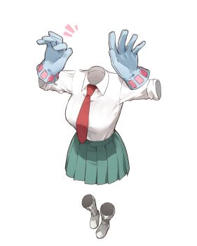 1girl ahha3_good blue_gloves boku_no_hero_academia boots breasts clothes_focus commentary full_body gloves grey_boots hagakure_toru heart highres invisible large_breasts long_sleeves necktie pleated_skirt red_necktie school_uniform skirt solo u.a._school_uniform white_background