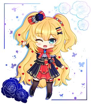 Rule 34 | 1girl, absurdres, akai haato, akai haato (gothic lolita), blonde hair, blue eyes, capelet, chibi, didier3.00, dress, flower, full body, hair flower, hair ornament, highres, hololive, layered dress, long hair, looking at viewer, rose, solo, two side up, very long hair, virtual youtuber, x hair ornament