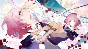 1girl absurdres aglaea_(honkai:_star_rail) anaxa_(honkai:_star_rail) bare_shoulders blue_eyes book breasts ceremonial_blade_(honkai:_star_rail) chinese_commentary closed_eyes commentary_request cyrene_(aedes_elysiae)_(honkai:_star_rail) cyrene_(honkai:_star_rail) dress dromas_(honkai:_star_rail) hair_ornament highres holding holding_book honkai:_star_rail honkai_(series) hyacine_(honkai:_star_rail) jewelry kulia0 multicolored_hair mydei_(honkai:_star_rail) necklace open_book phainon_(honkai:_star_rail) pink_hair sandals short_hair small_breasts solo_focus thighs toes trianne_(honkai:_star_rail) tribbie_(honkai:_star_rail) trinnon_(honkai:_star_rail) two-tone_hair white_dress white_hair