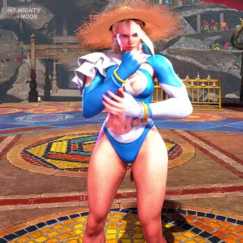 1girl animated ass audible_speech blonde_hair blue_eyes bouncing_ass braid cammy_white capcom cosplay english_audio fantastic_four female_focus game_screenshot hat huge_ass low_twin_braids marvel marvel_rivals mod solo sound straw_hat street_fighter street_fighter_6 sue_storm sue_storm_(cosplay) thighs twin_braids video video_game_screencap watermark