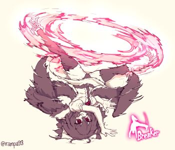 Rule 34 | 1girl, asymmetrical footwear, bird wings, blush, bow, cape, commentary, hair bow, highres, korean commentary, looking at viewer, mismatched footwear, panties, puffy short sleeves, puffy sleeves, rampa93, red eyes, reiuji utsuho, shirt, short sleeves, simple background, skirt, smile, solo, spinning, thighhighs, third eye, third eye on chest, touhou, twitter username, underwear, upside-down, wings, yellow background