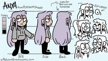 ... 1girl anya_(paper_dawn) arms_at_sides arrow_(symbol) black_eyes black_pants black_shoes blue_background character_name closed_eyes color_guide dawn_(paper_dawn) ear_piercing english_text expressionless from_behind from_side frown full_body grey_jacket guide half-closed_eyes highres holding jacket light_frown long_earlobes long_hair looking_at_viewer looking_to_the_side multiple_expressions multiple_views open_hand original pants piercing plug_(piercing) pointing pointing_at_self purple_hair reference_sheet shoes sidelocks standing turnaround very_long_hair watermark web_address wide-eyed